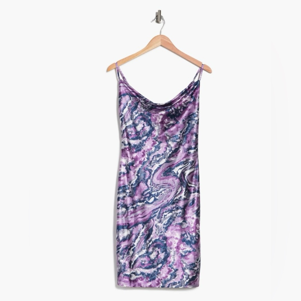 Love By Design - Elaine Cowl Neck Spaghetti Strap Dress - Amethyst Marble